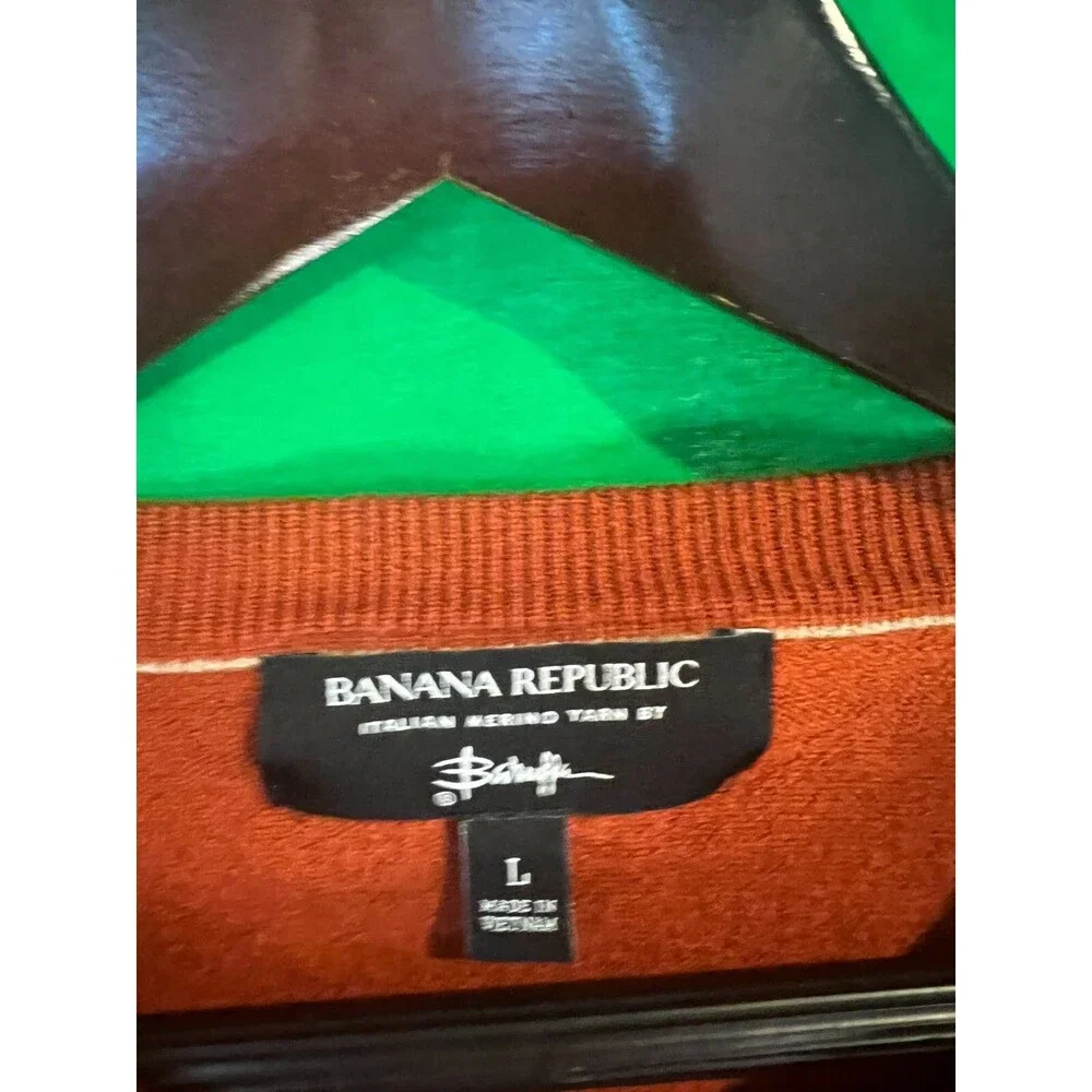Banana Republic Men's Sweater Medium 100% Merino Wool Long Sleeve Brown orange